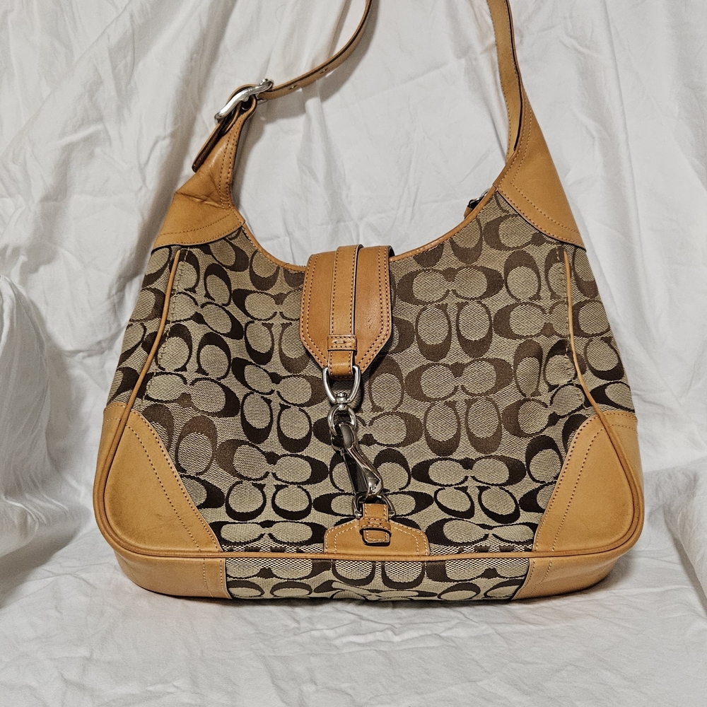 Coach Tan and Brown Monogram Shoulder Bag